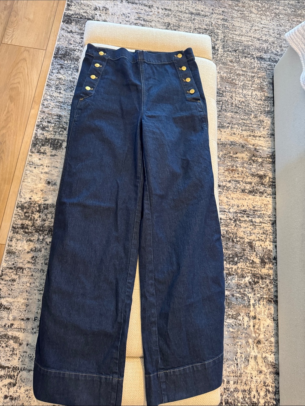 J. Crew Navy Wide-Leg Denim Sailor Pants with Gold Buttons